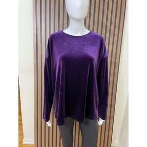 J. Jill Women's L Purple Blouse Velvet Tunic Oversized Holiday Classic Party